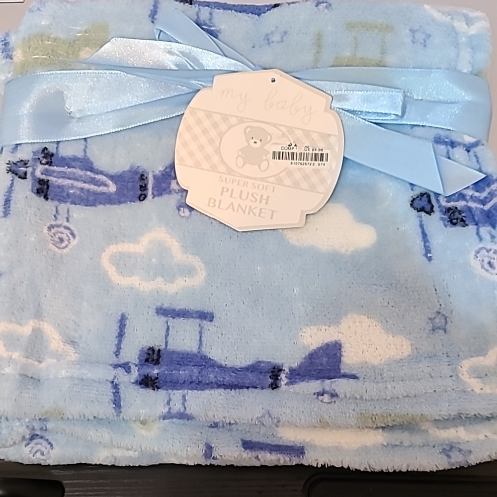 My Baby Blue Airplane Plush Blanket New